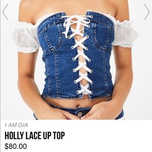 I. AM. GIA Holly Lace Up Denim Top